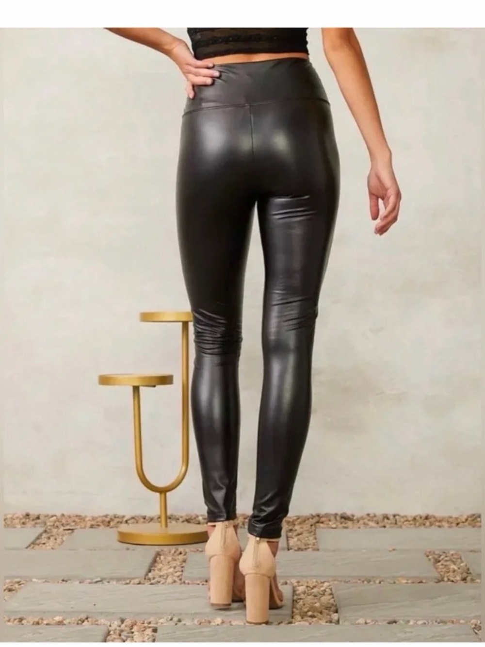 ShineStar High-Waist Black Faux Leather Leggings - Picture 3 of 6